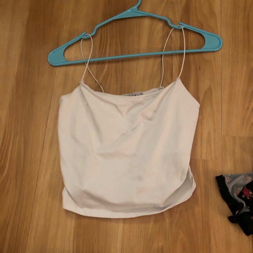 white spaghetti strap crop tank top